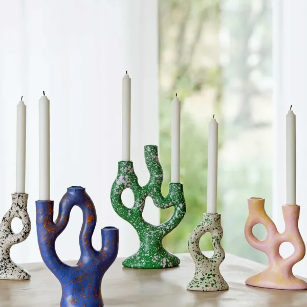 Bougies, Bougeoirs Et Allumettes^Sélectionné par Fleux Bougeoir Tachete - H 17 Cm - Rose Et Vert