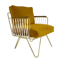 Fauteuils & Repose-Pieds^Honoré Fauteuil Croisette En Velours Camel - Dore & Bois Fonce
