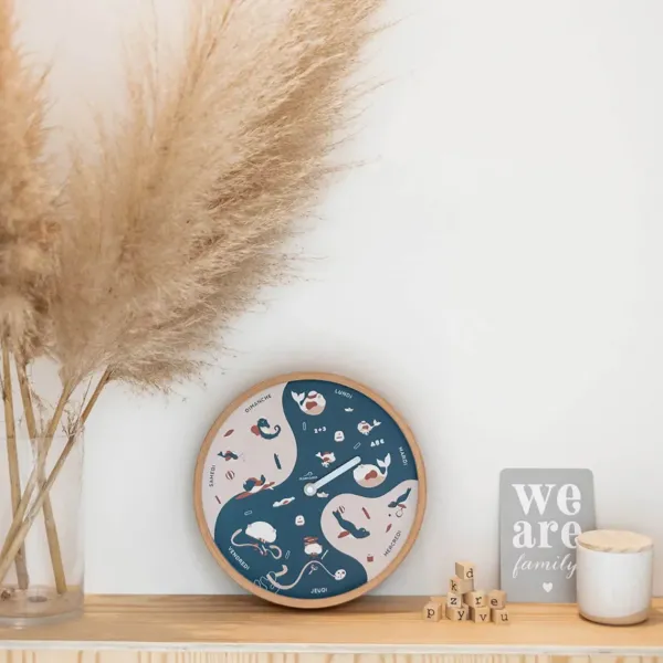 Décorations Enfant^Ocean Clock Horloge Semaine Pour Enfant En Bois - Bleu