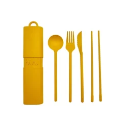 Assiettes & Couverts^Sélectionné par Fleux Kit De Couverts Reutilisables Et Nomades En Matiere Biosourcee Jaune