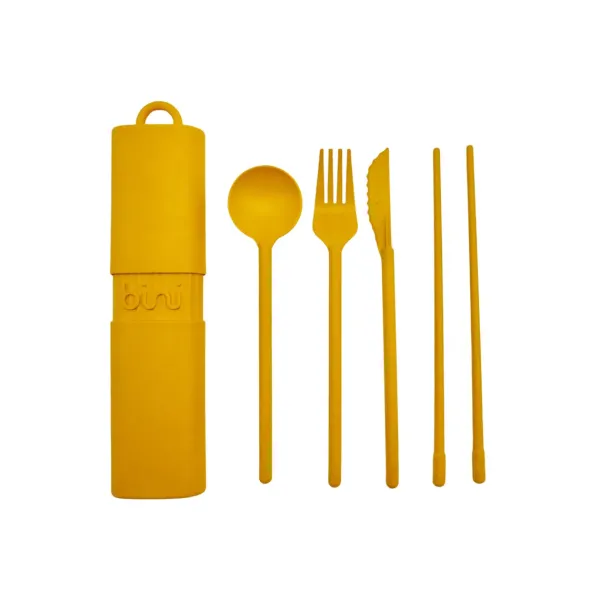 Assiettes & Couverts^Sélectionné par Fleux Kit De Couverts Reutilisables Et Nomades En Matiere Biosourcee Jaune