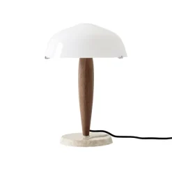 Lampes De Table^And Tradition Lampe A Poser Herman Shy3 - Noyer & Marbre Creme
