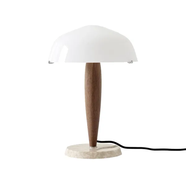 Lampes De Table^And Tradition Lampe A Poser Herman Shy3 - Noyer & Marbre Creme