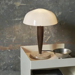 Lampes De Table^And Tradition Lampe A Poser Herman Shy3 - Noyer & Marbre Creme
