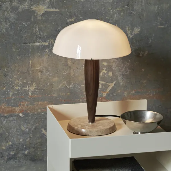 Lampes De Table^And Tradition Lampe A Poser Herman Shy3 - Noyer & Marbre Creme