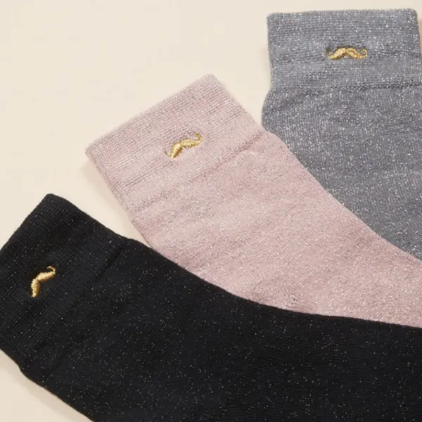 Chaussettes^M Moustache Lot De 3 Paires De Chaussettes A Paillettes 35/44 - Rose / Argent / Noir