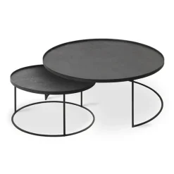 Tables Basses & D'Appoint^Ethnicraft Set De 2 Tables Basses Pour Plateaux Ronds En Metal Noir - O 62 Cm & O 93 Cm