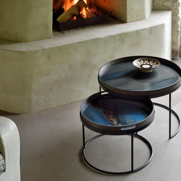 Tables Basses & D'Appoint^Ethnicraft Set De 2 Tables Basses Pour Plateaux Ronds - O 62 Cm & O 49 Cm