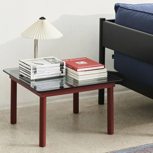 Tables Basses & D'Appoint^Hay Table Basse Kofi Chene Massif Rouge Grange & Verre Roseau Transparent - L 80 X L 80 X H 36 Cm
