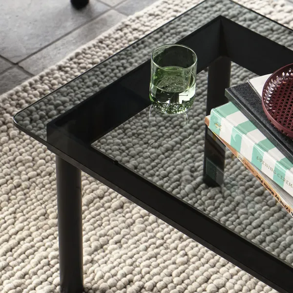 Tables Basses & D'Appoint^Hay Table Basse Kofi Chene Massif Noir & Verre Teinte Gris - L 100 X L 100 X H 36 Cm