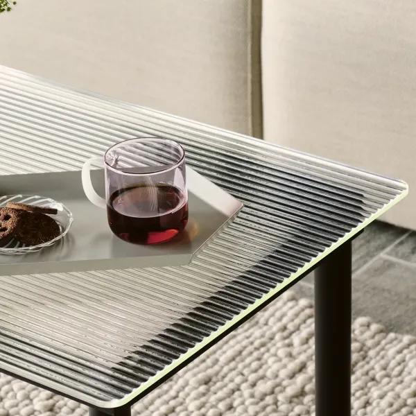 Tables Basses & D'Appoint^Hay Table Basse Kofi Chene Massif Noir & Verre Roseau Clair - L 140 X L 50 X H 36 Cm