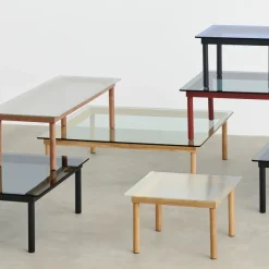 Tables Basses & D'Appoint^Hay Table Basse Kofi Chene Massif Noir & Verre Clair - L 140 X L 50 X H 36 Cm