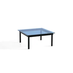 Tables Basses & D'Appoint^Hay Table Basse Kofi Chene Massif Noir & Verre Teinte Bleu - L 80 X L 80 X H 36 Cm