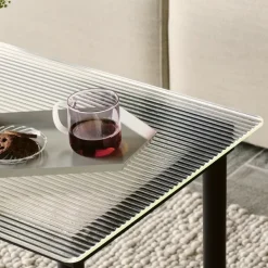 Tables Basses & D'Appoint^Hay Table Basse Kofi Noyer Massif & Verre Roseau Transparent - L 100 X L 100 X H 36 Cm