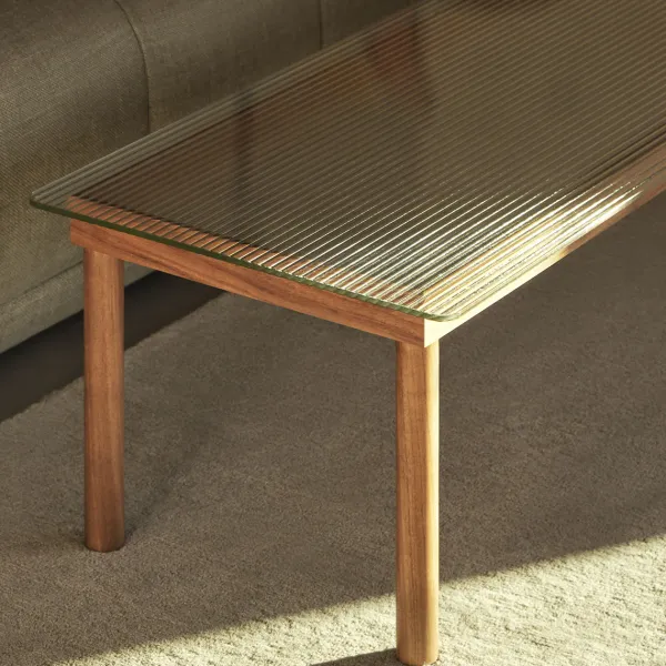 Tables Basses & D'Appoint^Hay Table Basse Kofi Noyer Massif & Verre Roseau Transparent - L 140 X L 50 X H 36 Cm