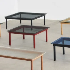 Tables Basses & D'Appoint^Hay Table Basse Kofi Noyer Massif & Verre Teinte Gris - L 100 X L 100 X H 36 Cm