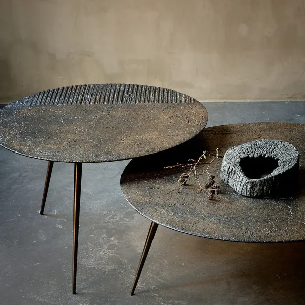 Tables Basses & D'Appoint^Ethnicraft Table Basse Luna - Lava Linear - Whisky - O 80 X H 35 Cm