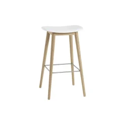 Chaises^Muuto Tabouret De Bar Fiber Pieds Bois Naturel + Assise Blanc