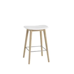 Chaises^Muuto Tabouret De Comptoir Fiber Pieds Bois Naturel + Assise Blanc