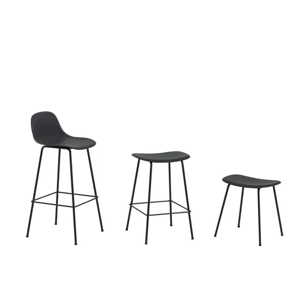 Chaises^Muuto Tabouret Fiber Tube Noir + Assise Noir
