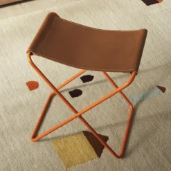 Chaises^Broste Copenhagen Tabouret Pliant Nola Cuir Et Fer - 39 X 31 X 45 Cm - Pumpkin Orange